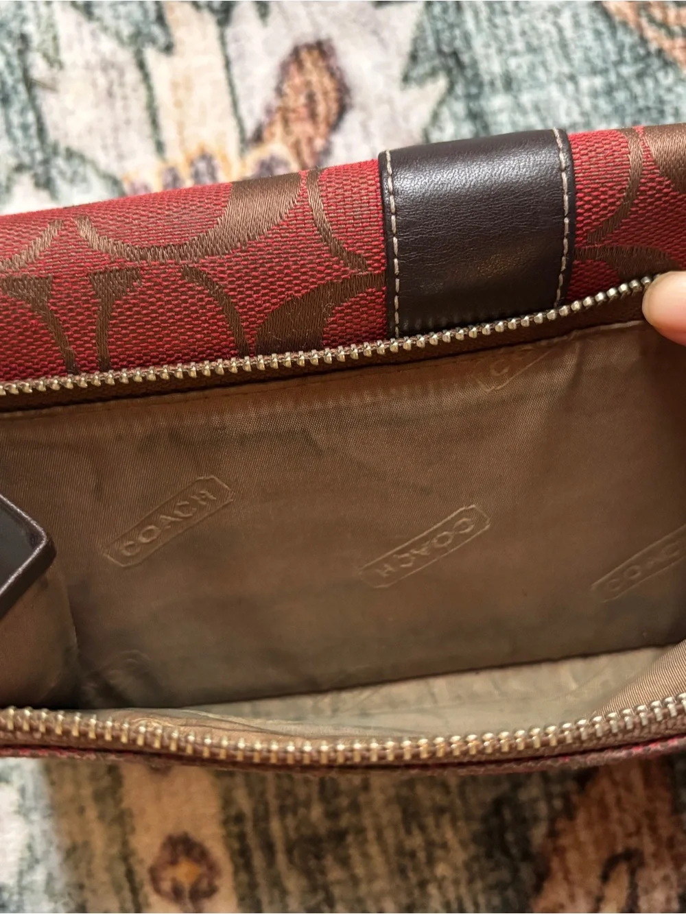 Coach Red and Brown Signature Canvas envelope Wallet